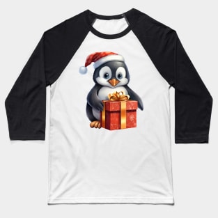 Baby Christmas Penguin With Gift Baseball T-Shirt